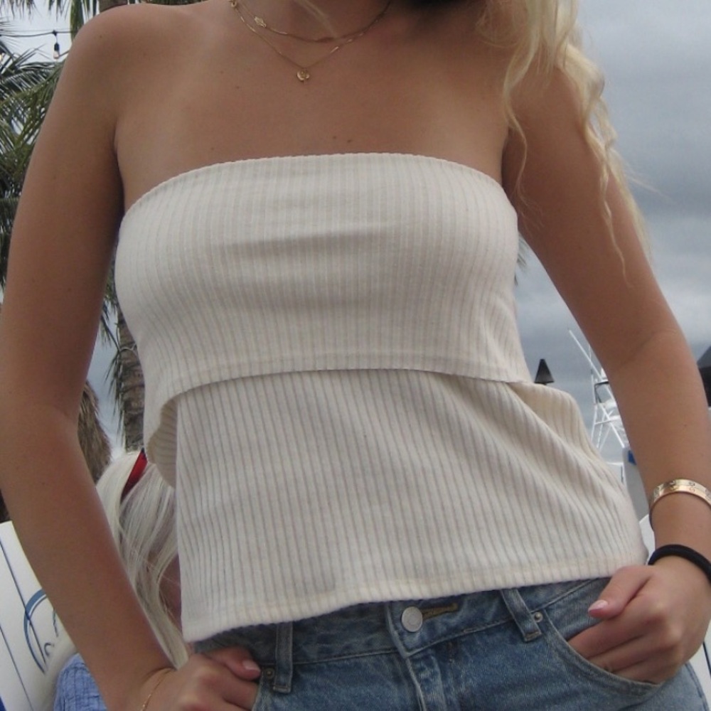Ribbed Cream Tube Skirt or shirt - Lightweight Layered Style